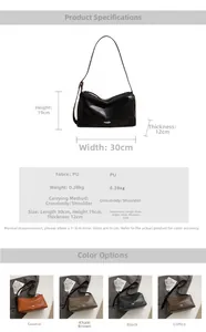 Detailed size specifications and color options for the large vintage solid PU tote bag