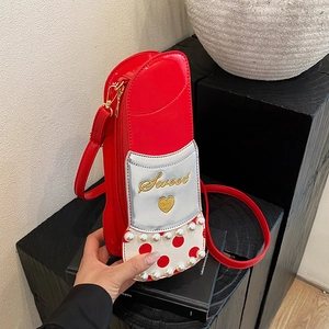 Sac À Bandoulière Forme Rouge À Lèvres Cuir Verni PU Künstliche Perle Pois Broderie Sweet Mini Sac Épaule Femmes