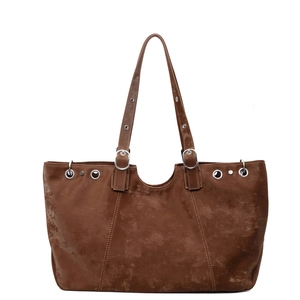 Braune Vintage-Tote-Bag mit großem Fassungsvermögen, mattem Finish und Metallschnalle