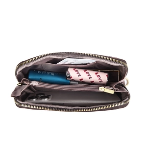 Brown multi-layer wristlet bag with large capacity and organized compartments