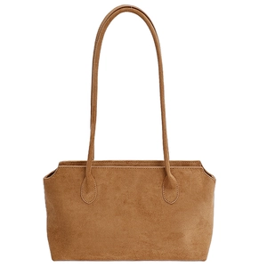Braune Vintage-Wildleder-Tote-Bag mit großem Fassungsvermögen und minimalistischem Design
