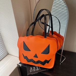 Halloween Pumpkin Shoulder Bag PU Leather Jack O Lantern Large Tote Handbag For Party Novelty Fashion Women