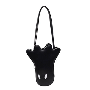 Quirky ghost-shaped crossbody bag in black and white matte leather with slim shoulder strap