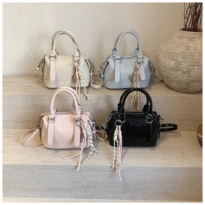 Mini Boston bags in four colors with textured PU leather and chic knotted charms