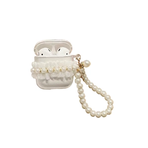 Transparent lace AirPods case with elegant pearl wrist strap for 1/2/3 Pro models