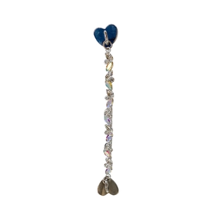 Close-up of heart-shaped colorful rhinestone phone chain with sparkling crystal charms