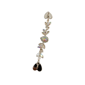 Sparkling AB crystal heart and leaf charm bracelet with silver plating on white background