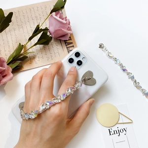 Sparkling Rhinestone Phone Wrist Strap Chain Alloy Marquise Crystal Heart Clasp DIY Mobile Decoration Anti-lost