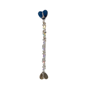 Colorful iridescent leaf bead phone charm chain with silver heart accents and screw strap