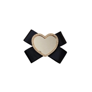 Foldable bow phone stand with rhinestone heart mirror and black ribbon detail