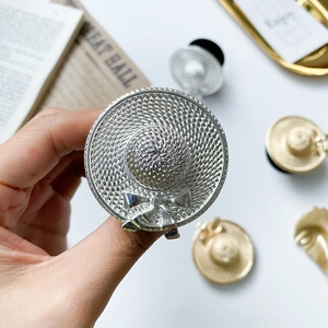 Electroplated small straw hat phone socket with flexible expanding stand and elegant bow