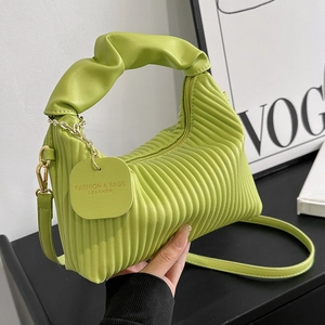 Pleated Cloud Handbag PU Leather Ruched Vertical Stripe Crossbody Shoulder Bag For Women Fashion Trendy