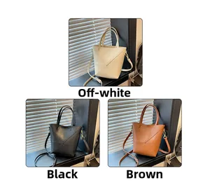 Comparaison de trois couleurs de sacs seaux géométriques en crème, noir et marron