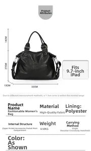 Detailed dimension guide for black pebble leather tote bag showing size and structure