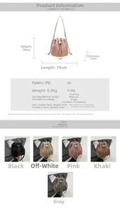 Detailed size chart for bucket bag showing 19x18x13cm dimensions and strap length