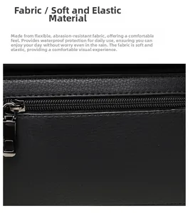 Close-up of black lychee grain leather featuring waterproof texture and metal zipper