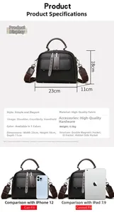 Litchi pattern crossbody bag showing size comparison with smartphone and tablet