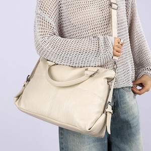 Chic cream white large capacity crossbody shoulder bag with silver hardware for women