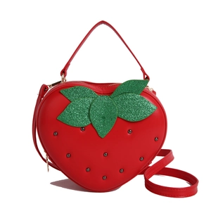 Sac À Main Femme Forme Fraise Similicuir Sac Bandoulière Avec Feuille Pailletée Rivets Métalliques Mode Décontractée Fille