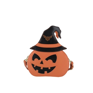 Halloween Pumpkin Crossbody Bag PU Leather Jack O Lantern Witch Hat Design Novelty Shoulder Purse For Women Festival Party