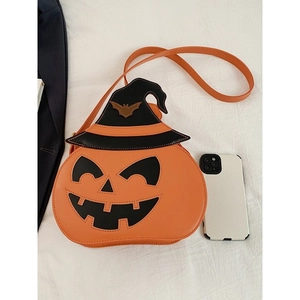 Quirky pumpkin-shaped crossbody bag with a black wizard hat for Halloween costume outfits
