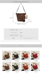 Detailed size specifications for minimalist PU leather bucket bag with shoulder strap dimensions