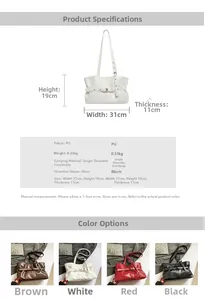 Tableau des tailles et détails techniques pour sac à épaule en cuir PU spacieux