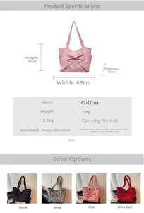 Size chart showing 45cm canvas tote bag dimensions and four available colors
