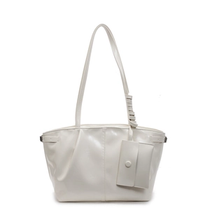 Borsa tote bianca minimalista con finitura lucida e pochette rimovibile