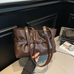 Sac Bandoulière Femme Fourre-tout Cuir PU Design Plissé Boucle De Ceinture Œillets Décor Grande Kapazität Mode Urbaine