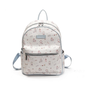 Sac à dos blanc décontracté pour femmes avec motifs ours mignons et détails bleu clair