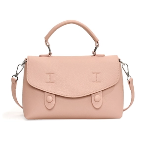 Borsa a mano quadrata rosa in pelle con trama litchi e doppie fibbie per donna