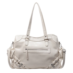 Retro cream large capacity tote bag with rivets and straps for women commute