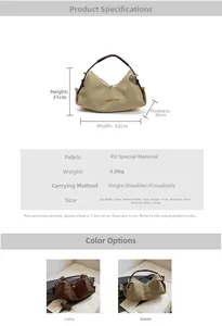 Detailed dimension chart for large checkered tote bag with 52cm width and PU leather straps