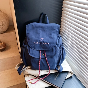 Fashion Backpack Canvas Nylon Drawstring Large Capacity Retro Preppy School Travel Bag For Women Girls Embroidery