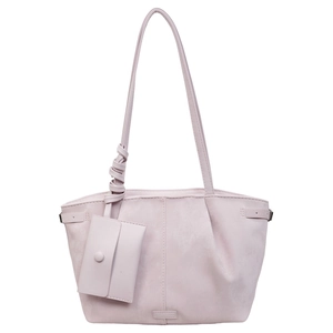 Sac fourre-tout minimaliste lavande avec pochette assortie et texture plissée élégante