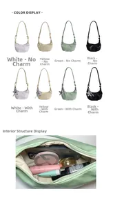 Detail view of the interior space of the half-moon PU leather dumpling bag with essentials