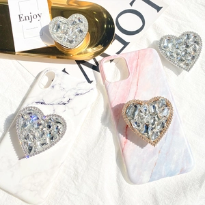 Luxury heart-shaped rhinestone phone grip with marble pattern protective mobile cases