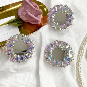 Luxury Rhinestone Mirror Phone Grip Collapsible Folding Adhesive Stand Round Bling Crystal Gemstone Desktop Accessory