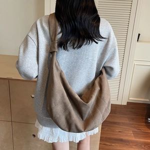 Brown large capacity canvas hobo shoulder bag with knot detail for women commute