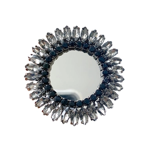 Luxury rhinestone phone grip with vintage mirror design and smoky grey crystal petals