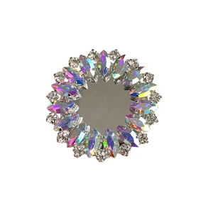 Luxury rhinestone folding mirror phone socket holder with rainbow crystals on a silver base