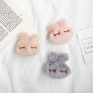 Cute plush bunny folding phone stands in pink grey and brown with sleeping faces