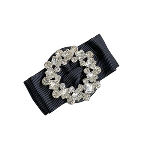 Luxury rhinestone bow phone socket grip with black ribbon and shimmering crystals