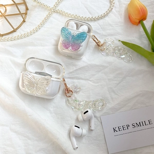 Clear AirPods Pro case with 3D colorful butterfly and chunky resin chain link