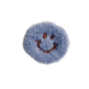 Cute blue plush smiling face foldable air cushion phone stand for desk and selfies