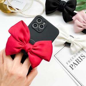 Eleganter Handy-Griff aus Satin-Schleife in Rot, Schwarz, Pink und Weiß aus Seide