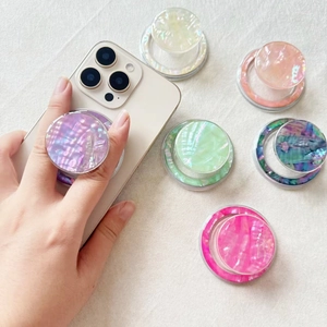 Iridescent shell texture MagSafe phone grip stand in various holographic colors