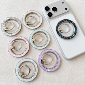 Magnetic double ring phone holder with marble shell pattern in various colors