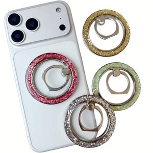 Zinc alloy MagSafe phone ring holders with glitter inlay in pink, gold, and silver finishes